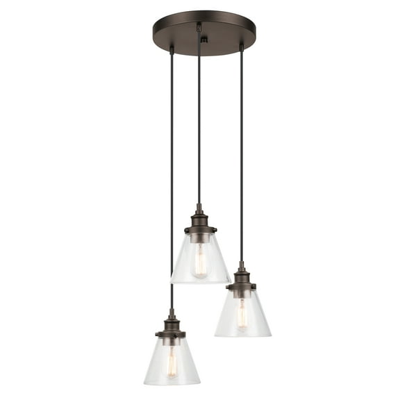 Jackson 3-Light Dark Bronze Pendant with Clear Glass Shade, Bulbs Included