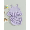 thumbnail image 5 of Aojekbee Girls Summer 2PCS Shorts Sets Solid Color Sleeveless Cami Tops Tiered Ruffle Shorts Sets, 5 of 10