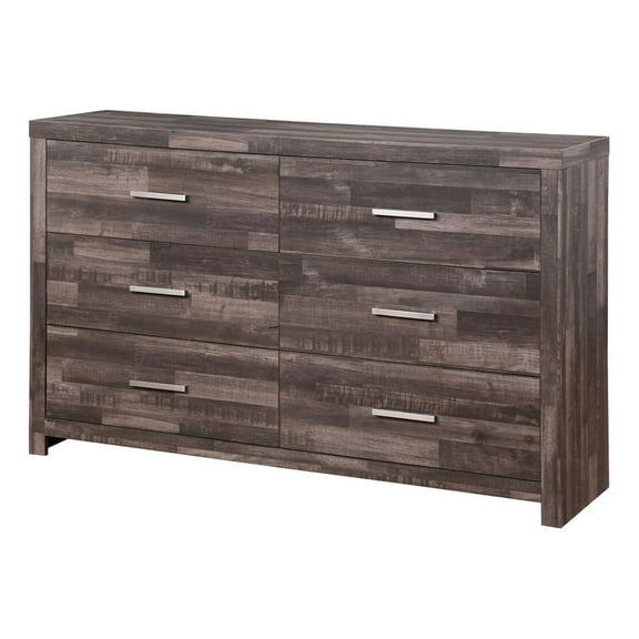 Benjara Dresser with Rough Hewn Saw Texture and Panel Base, Rustic Gray