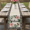 thumbnail image 4 of Spring Pink Flowers Table Runner 72 Inches, Country Plants Leaves Bird Retro Plaid Bed Runner Dresser Scarves Tabletop for Indoor Outdoor Parties/Ceremony/Banquet, 16" x 72", 4 of 9