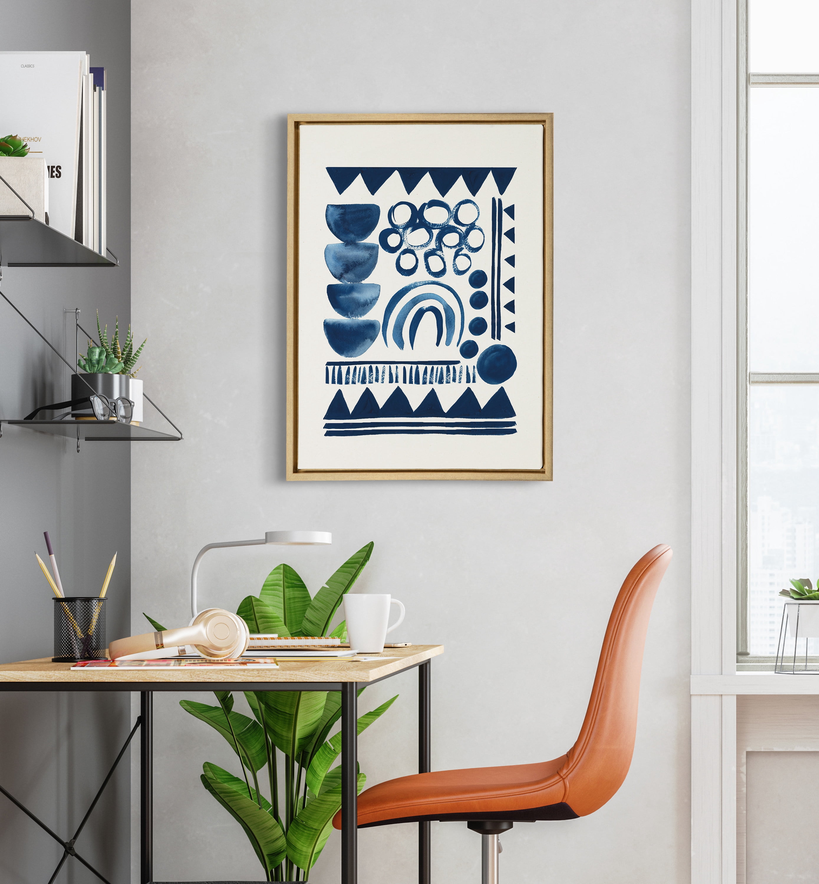 Kate and Laurel Sylvie Indigo Abstract Framed Linen Textured Canvas Wall Art by Teju Reval, 18x24 Gold, Beautiful Abstract Wall Decor