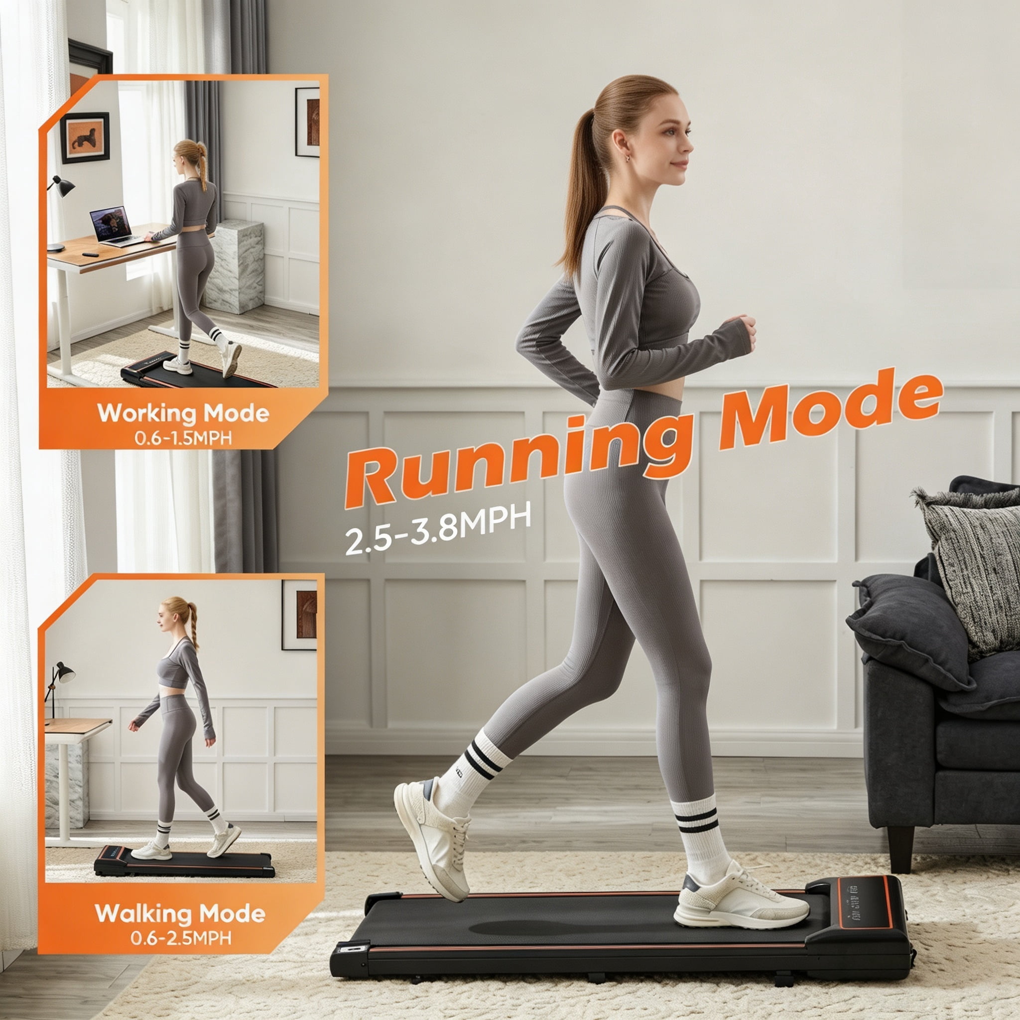 Compact Portable Under-Desk Walking Treadmill with Quiet Operation and Adjustable Speeds