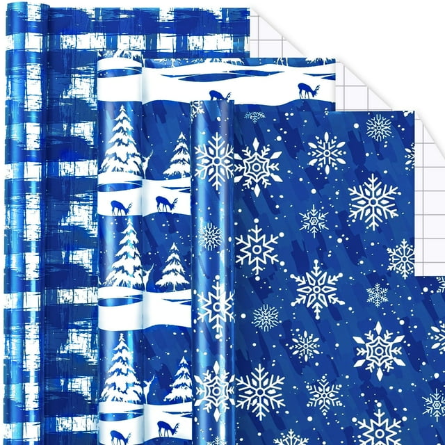 Papel de regalo de Navidad Yarcony, 3 rollos, 43 x 305 cm, metálico