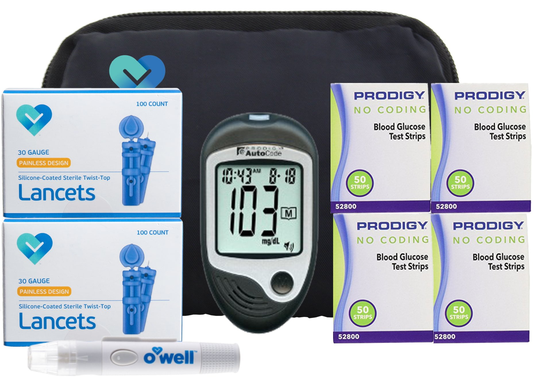 Prodigy Diabetes Testing Kit | Prodigy Talking Blood Glucose Meter, 200 Prodigy Blood Glucose ...