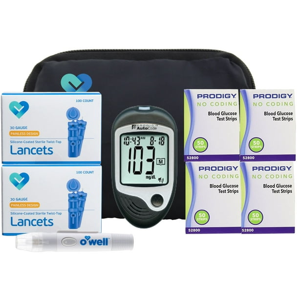 Prodigy Diabetes Testing Kit Prodigy Talking Blood Glucose Meter, 200