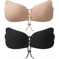 thumbnail image 1 of Invisible Adhesive Strapless Bra 2 Pack Sticky Push Up Silicone Bra with Drawstring for Women, 1 of 5