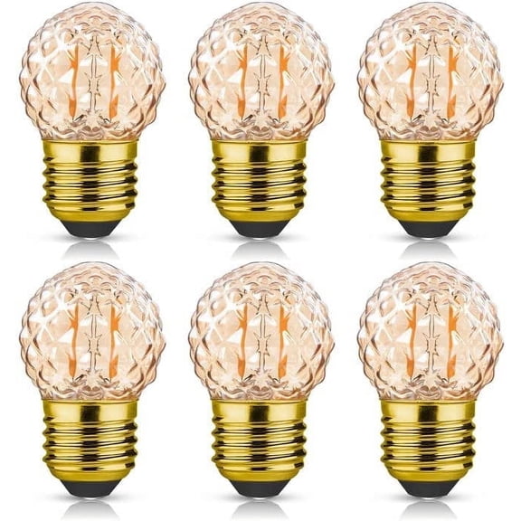G40 E26 Low Watt LED Amber Light Bulbs, 1W Bulb Equal 10 Watt Incandescent, Pineapple Shaped Light Bulb 2200K Bulbs for Bedroom Lawn Patio, 6Pack