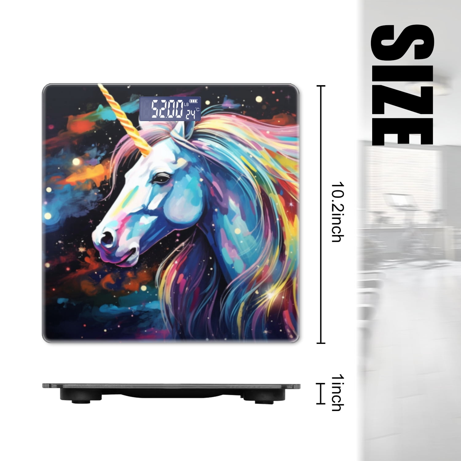 Bathroom Scale, Highly Accurate Digital Body Scale,Precisely Measures Weight up to 400 lbs-Colorful Rainbow Unicorn With Long Mane And Horn In Space