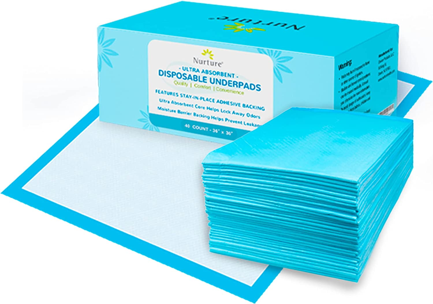 XL Heavy Duty Ultra Absorbent Bed Pads by Nurture 36 x 36 Disposable