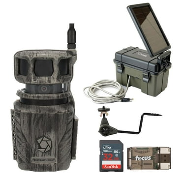 Stealth Cam Revolver 36MP 360-Degree Cellular Trail Camera with 1/4-Inch Threaded Mount Bundle with Trail Camera 12V Solar Auxiliary Power Pack, Camera Holder, Memory Card and Card Reader (5 Items)