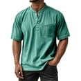thumbnail image 2 of Qwertyu Mokaloha Mens Shirts, Retro Washed Distressed Solid Color Casual Short Sleeve Henley Tops with Pockets Green M, 2 of 5