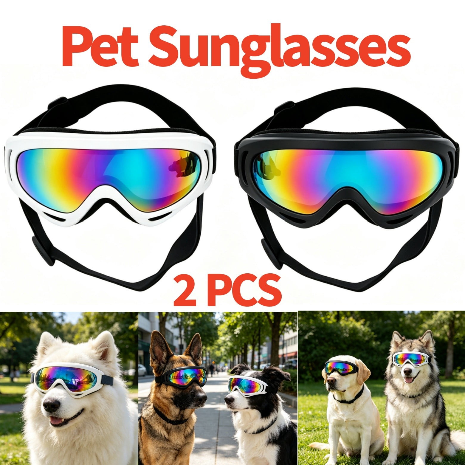 2 Pack Pet Protection Dog Sunglasses Pet Goggles Windproof Eye Wear Adjustable Dog Goggles