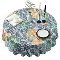 Pioneer Flower Floral Print Pattern Round Tablecloth 60"x60",Wrinkle Wipeable Table Cloth for Kitchen Dining Room Picnic Patio Party