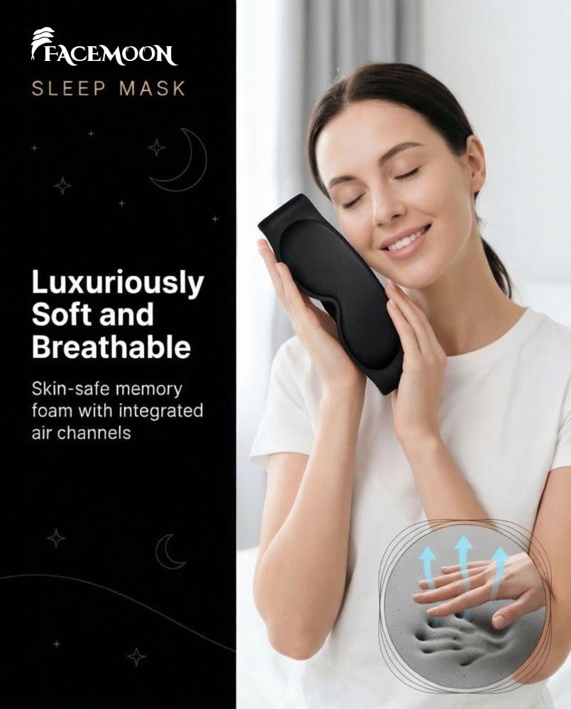 FACEMOON 3D Contoured Blackout Sleep Mask Weighted for Men and Women Calm Night's Sleep Soft Memory Foam Zero Eye Pressure Office Rest Black