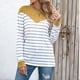 thumbnail image 3 of Mujeres Cuello Redondo Rayas Manga Larga Bloque De Color Jersey Tops Sudaderas Camisas Blusas para Oficina En Casa Amarillo L, 3 of 7