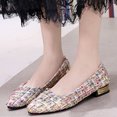 thumbnail image 2 of hopeusnice Women's Tweed Low Heel Flats Slip On Shoes Comfortable Breathable Round Toe Flatform Party Wedding Shoes White 40, 2 of 6