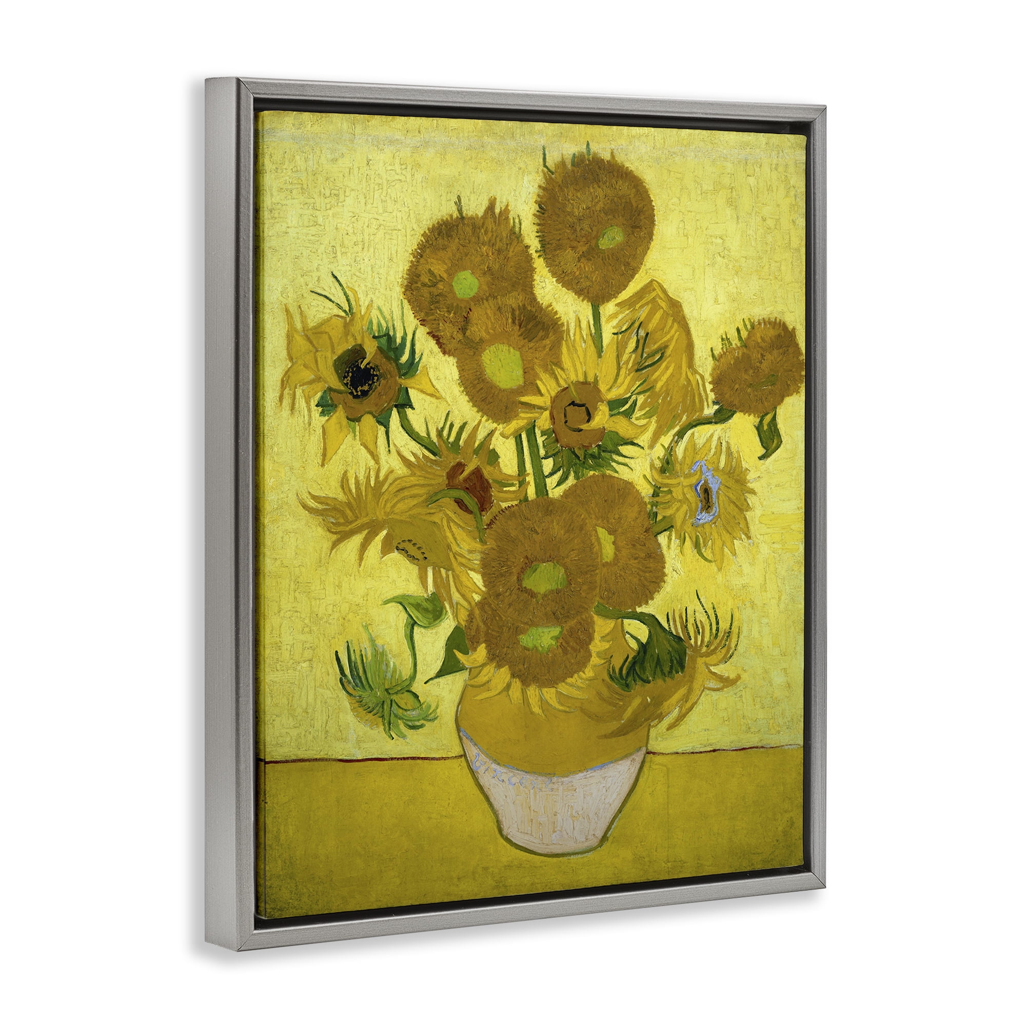 Stupell Industries Van Gogh Yellow Sunflowers Plants & Flowers Painting Gray Floater Framed Canvas Art Print Wall Art, 17 x 21