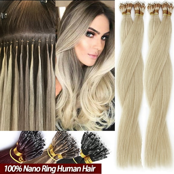SEGO Nano Ring Beads Tip Hair Extensions 100% Human Hair Nano Ring Remy Hair Extensions Real Human Hair Cold Fusion Nano Hair Extensions Any Color Nano Loop Extensions 50G-150G Thick Full Head