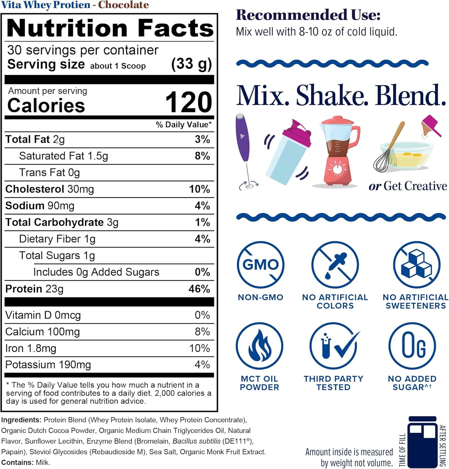 Vitauthority Vita Whey Protein Powder for Women with Probiotics and Enzymes, Chocolate, 34.9 oz, 30 Servings