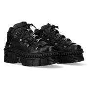 New Rock WALL106-S13 Unisex Black Leather Gothic Boots
