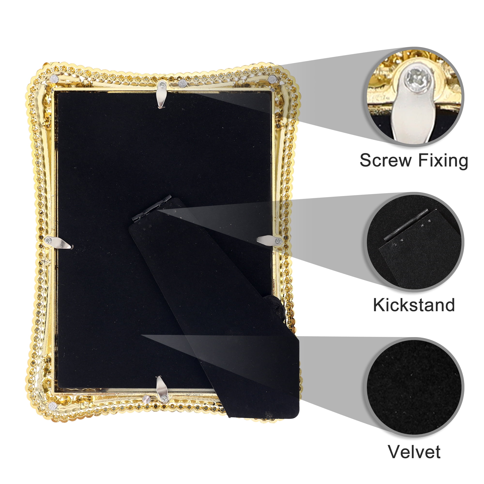 Unique Bargains Plated Picture Frame with Crystal Tabletop Decor Silver and White 5x7 in Gold and White/Silver and Black 4x6