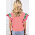 thumbnail image 2 of I AM A FASHION JUNKY Peach Blossom Contrast Ricrac Floral Sleeve Top, 2 of 15