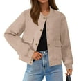 thumbnail image 2 of UQJfacai Womens Faux Suede Cropped Jacket Casual Lightweight Bomber Jacket Fall Winter Button Down with Pockets, 2 of 9