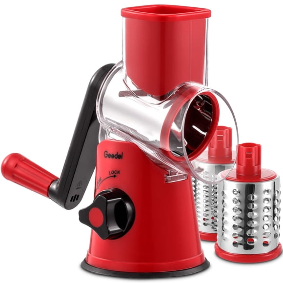 Geedel Kitchen Cheese Grater, Rotary Mandoline Vegetable Slicer with Interchangeable Blades, Easy to Use Rotary Grater Slicer for