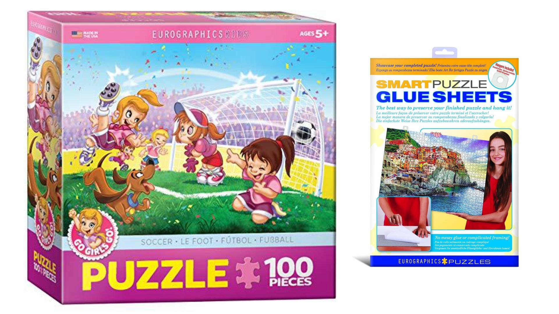 Bundle of 2 EuroGraphics Soccer Stars Go Girls Go! Puzzle (100Piece