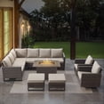 thumbnail image 2 of POCASSY 8PCS Patio Furniture Set with Fire Pit Table - All Weather Brown Wicker Outdoor Sectional Sofa with 41" Rectangular Propane Firepit Table Outdoor Conversation Set for Deck, Porch - Beige, 2 of 19