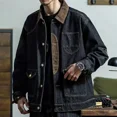 thumbnail image 4 of Chaqueta vaquera para hombre, abrigo negro con empalmes, abrigos vaqueros para hombre, mangas anchas, ropa popular coreana original, ropa masculina de tela vaquera, 4 of 5