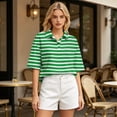 thumbnail image 4 of Dresfit Women's Golf Shirts Striped Button Down Polo Shirts Summer 2026 Short Sleeve Golf Tops Breathable Regular Fit Loose Tennis T Shirts L, 4 of 6