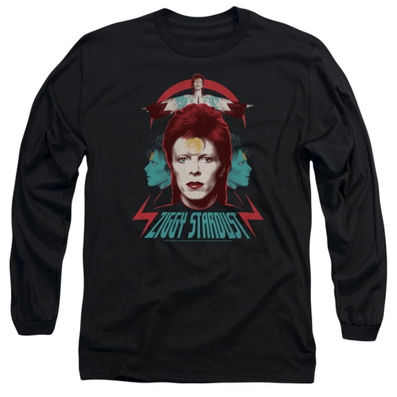 David Bowie Ziggy Heads Long Sleeve Adult 18/1 T-Shirt  Black
