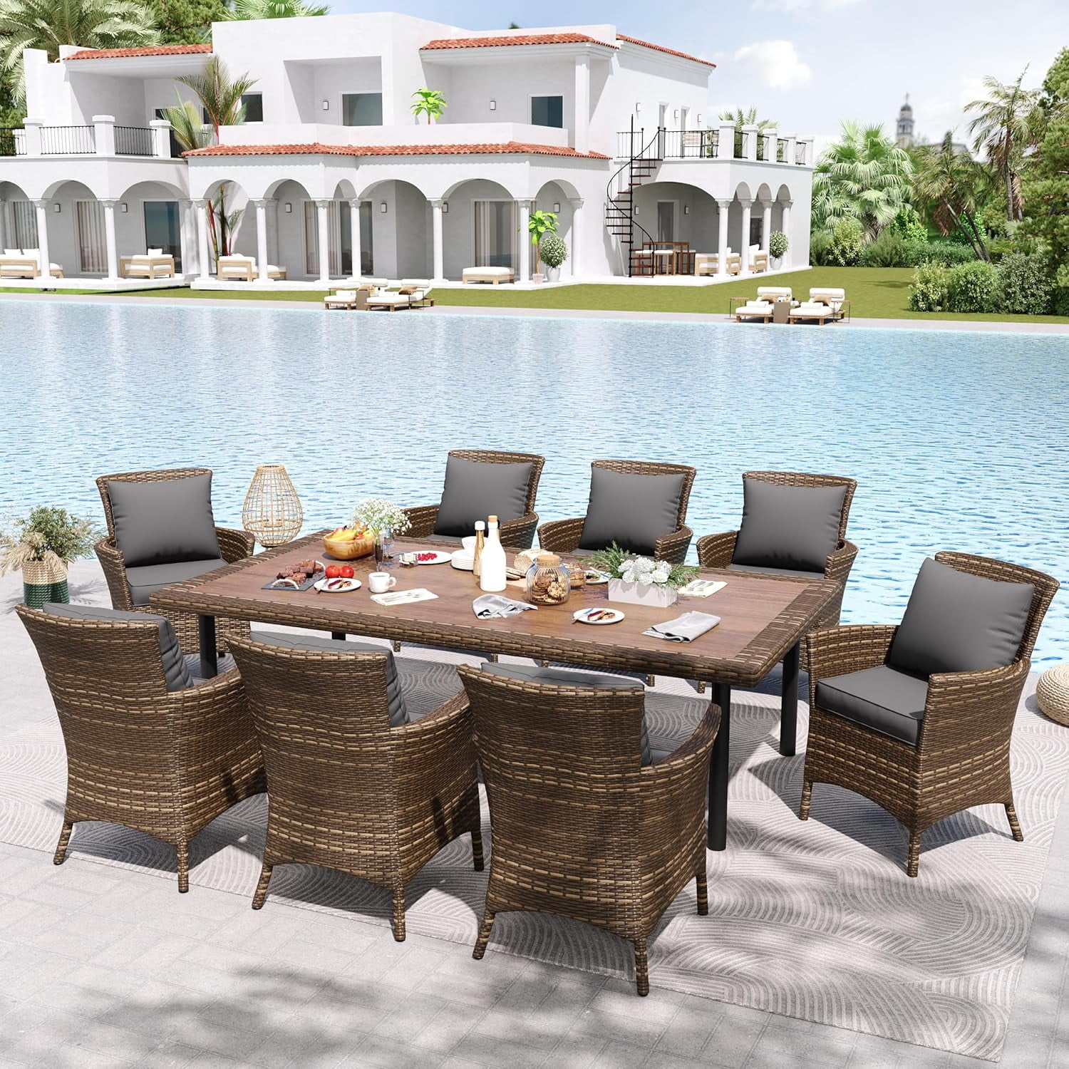 MRUAKA Outdoor Cushions for Patio Furniture, 4'' Replacement Cushions for Outdoor Furniture, Set of 8 Water-Resistant Outdoor Sectional Cushions for Sofa Couch Chair (Grey)