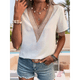 thumbnail image 4 of Blusas de Verano de Corta para Mujer con Encaje y Cuello en V, Elegantes e Informales, Blancas, Talla M, 4 of 7