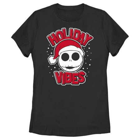 Women s The Nightmare Before Christmas Holiday Vibes Jack Skellington Graphic Tee Black Medium