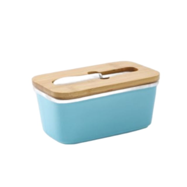 Matsuzay Caja de almacenamiento de mantequilla con rebanador de cerámica para refrigerador, soporte para queso, contenedor para restaurante de Almacenamiento y organización del hogar Azul claro