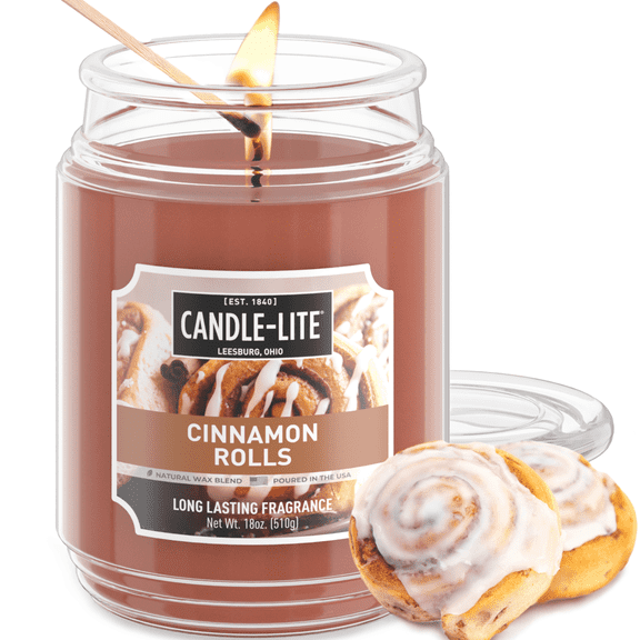 Candle-lite Scented Candles, Cinnamon Pecan Swirl Fragrance, One 18 oz. Single-Wick Aromatherapy Candle with 110 Hours of Burn Time, Brown Color (Individual Box)
