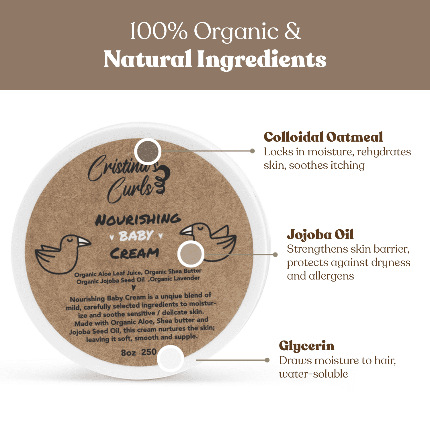 Cristina's Curls Nourishing Baby Cream for Newborns and Kids - Baby Face Cream & Body Cream with Oatmeal, Jojoba Oil, Glycerin & Lavender, 100% Natural, Safe & Gentle Baby Skin Care - 8Oz, 250ml
