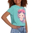 thumbnail image 4 of Uourmeti Girls Axolotl Short Sleeve Tops Size 7-8 Cute Crop Top Mushroom Casual Loose O Neck Sports T-Shirt Kids Summer Clothing, 4 of 6