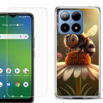 For Boost Mobile Summit 5G Shockproof Phone Case Cover with Tempered Glass Screen Protector, by OneToughShield - Little Bee