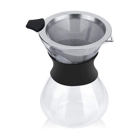 Taza Cafetera de Goteo Manual Cafetera de Vidrio con Filtro de Acero Inoxidable, Malla Fina, Gran Ef
