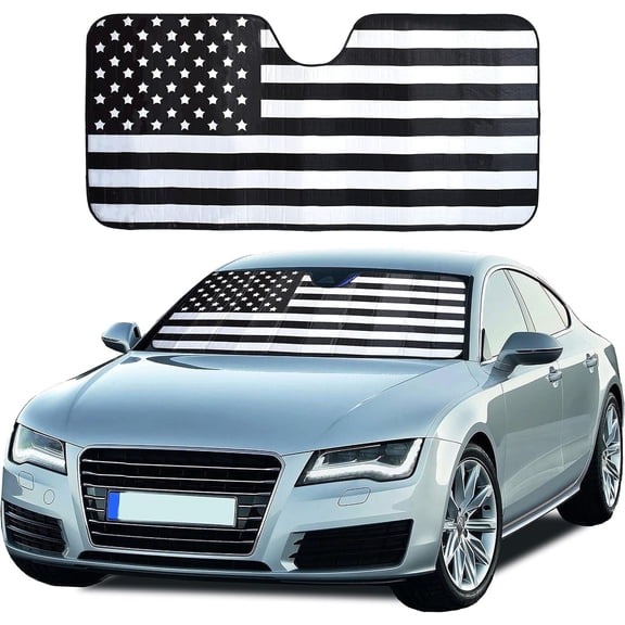 EcoNour Accordion Car Windshield Sun Shade – American Flag Design | Reflective UV & Heat Block Sunshade | Foldable Front Window Sun Shield | Car Interior Protection | 58" x 27.5"