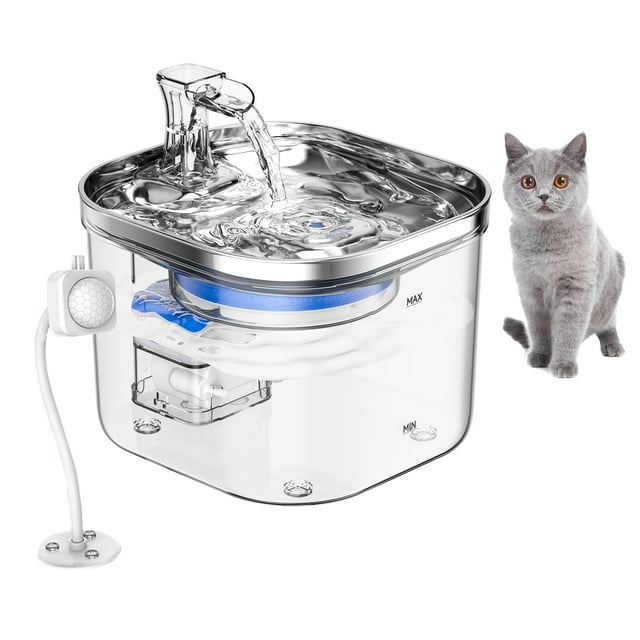 Amdohai WF040 Cat Water Fountain with Intelligent Induction 2L/67oz Semi Stainless Steel Pet Drinking Fountain