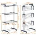 thumbnail image 3 of Séchoir à Vêtements, Cintre Pliable à 4 Niveaux Réglable Grand en Acier Inoxydable avec 4 Roulettes, 3 of 8