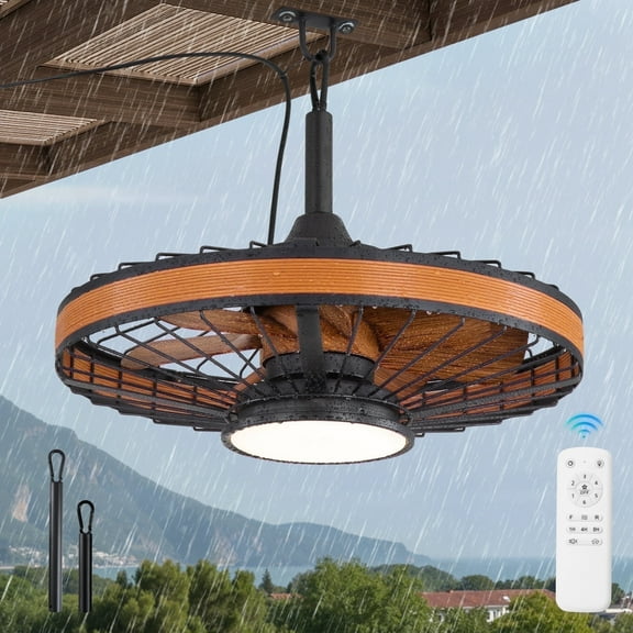 Zardon 20" Outdoor Ceiling Fan with Light and Remote, 7 Blades Caged Waterproof Gazebo Fan for Patio, Porch, Pergola Canopy, App Control