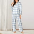 thumbnail image 2 of Lsque Blue Checkboard Pattern Long Sleeve Pajama Set for Women - Soft 2-Piece Sleepwear and Loungewear Set with Pockets, Comfy Nightwear-XX-Large, 2 of 7