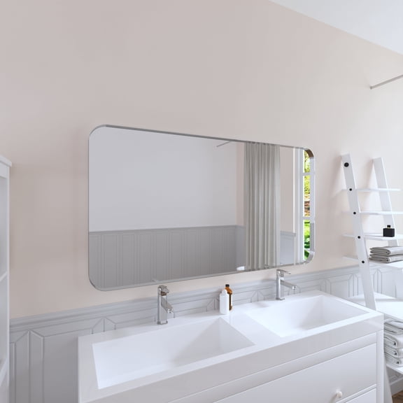 Waterpar 55 in. W x 30 in. H Rectangular Aluminum Framed Wall Bathroom Vanity Mirror in Silver