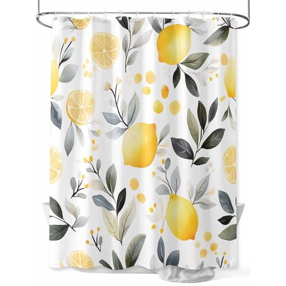 Fsddascl Summer Lemon Shower Curtain Set - 36" x 78" Washable Bathtub Curtain with 12 Hooks, Watercolor Fruit Grey Leaf Waterproof Fabric Stall Shower Curtains for Bathroom/Bathtub Décor