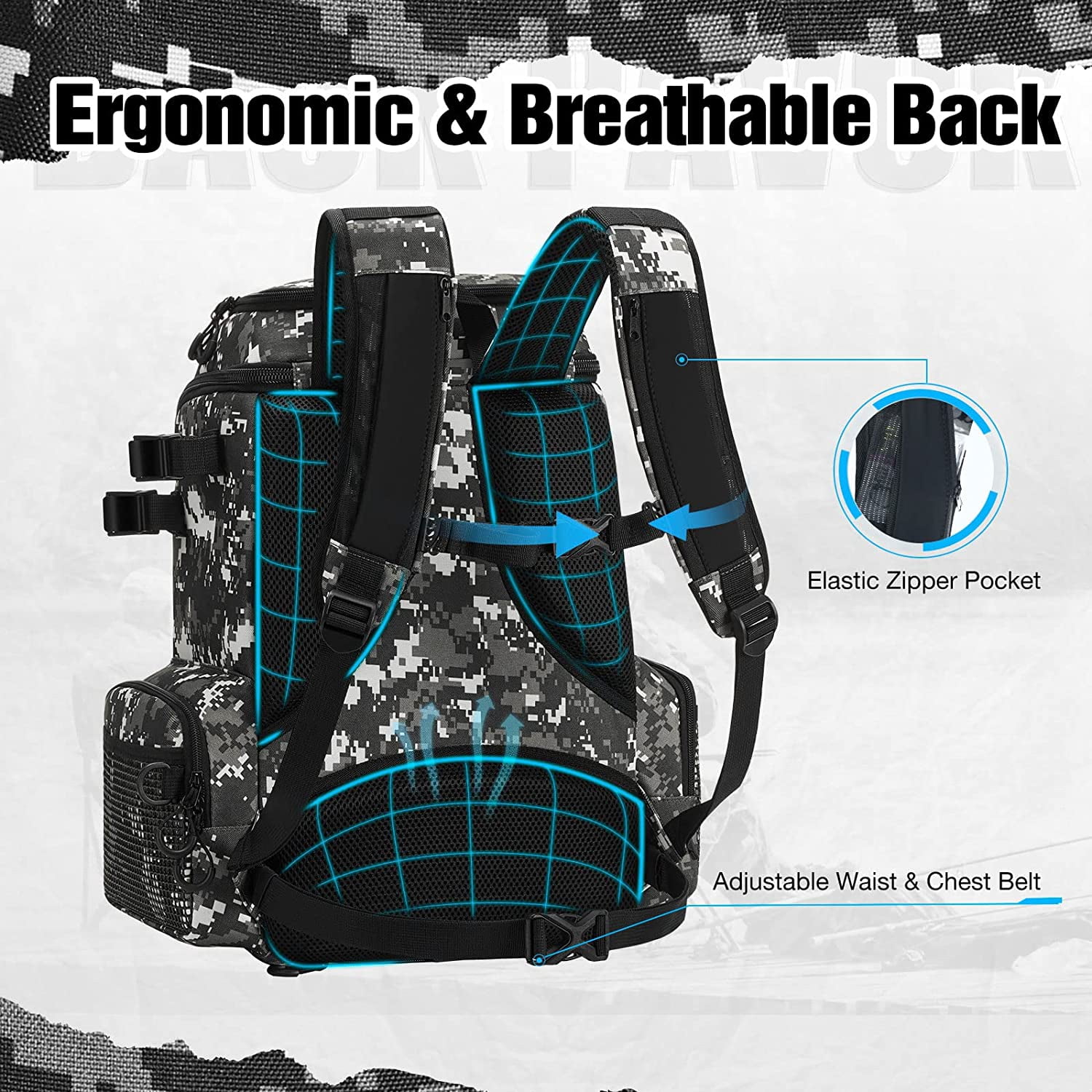 Fishing Tackle Backpack with Rod Holders & 4 Tackle Boxes, Water-Resistant Outdoor Fishing Bag with Rain Cover